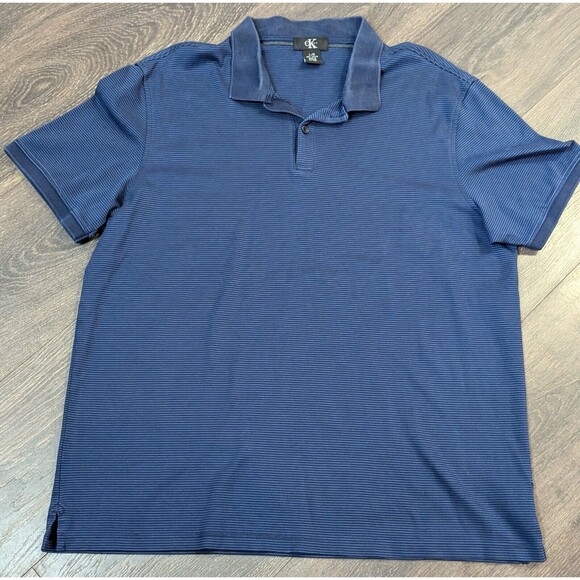 Calvin Klein Polo Shirt Men's Large Blue Collar Short Sleeve Striped (55) - Picture 1 of 3